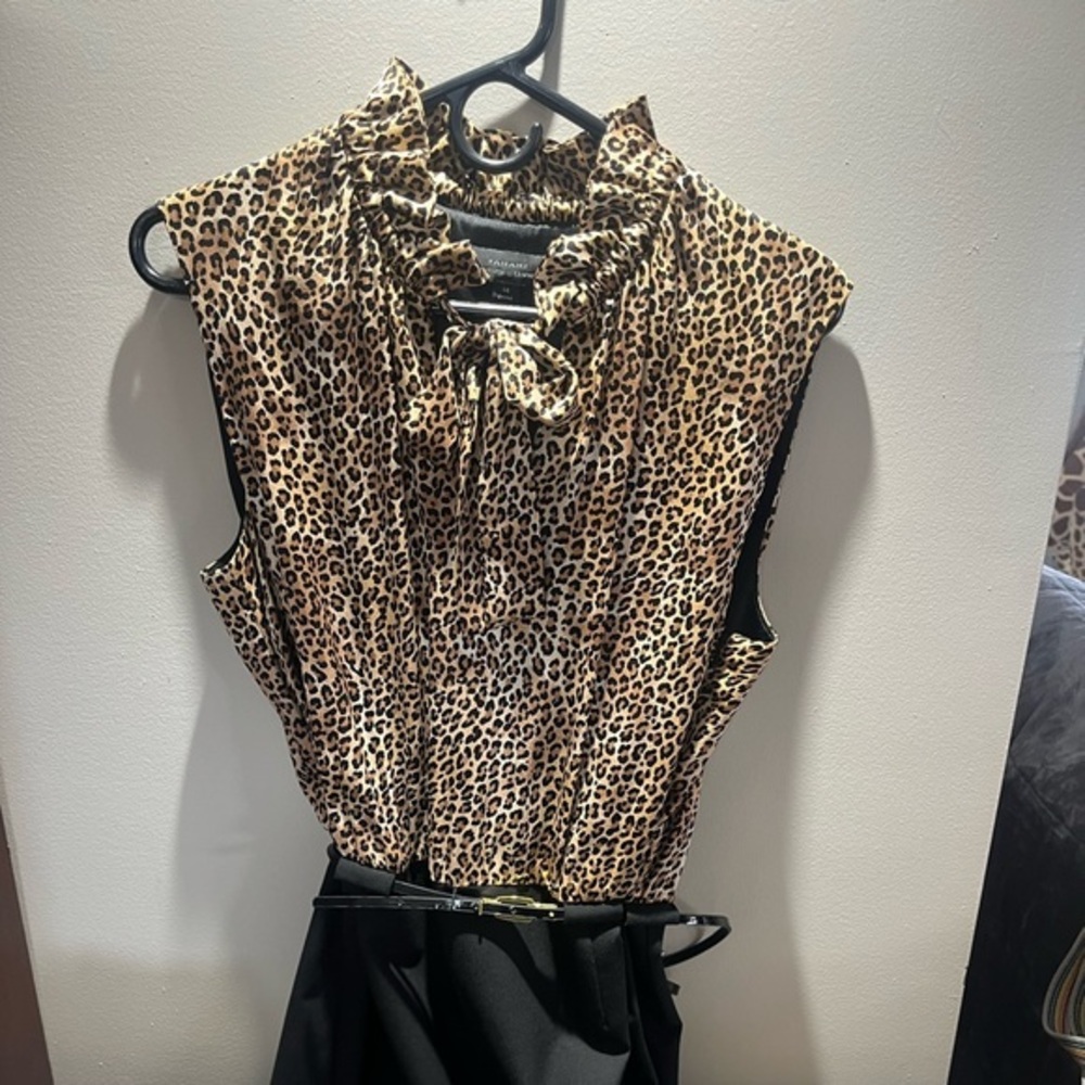 Tahari Leopard Print High-Low Dress in Tan and Black